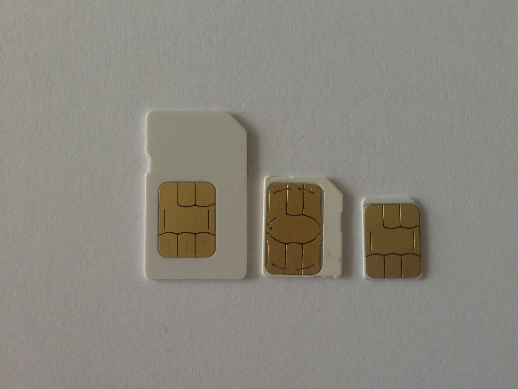SIM cards in three sizes